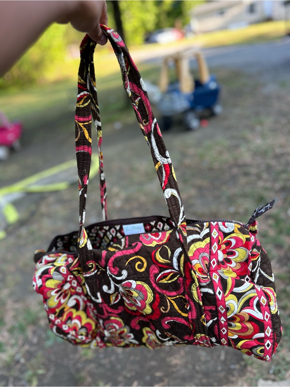 Quilted Floral Small Duffle Bag in Brown & Pink - Vera Bradley Style